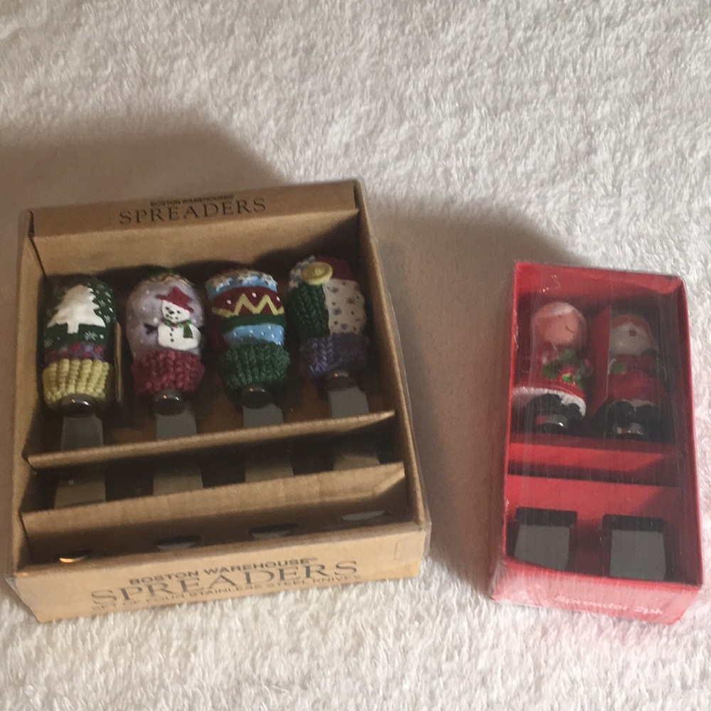 Boston Warehouse holiday cheese, dip, butter spreaders Santa Claus NWT